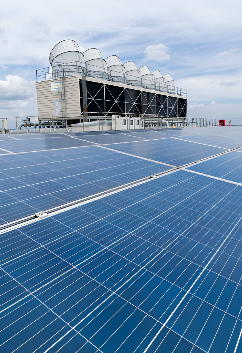 Commercial solar panel installation on warehouse roof